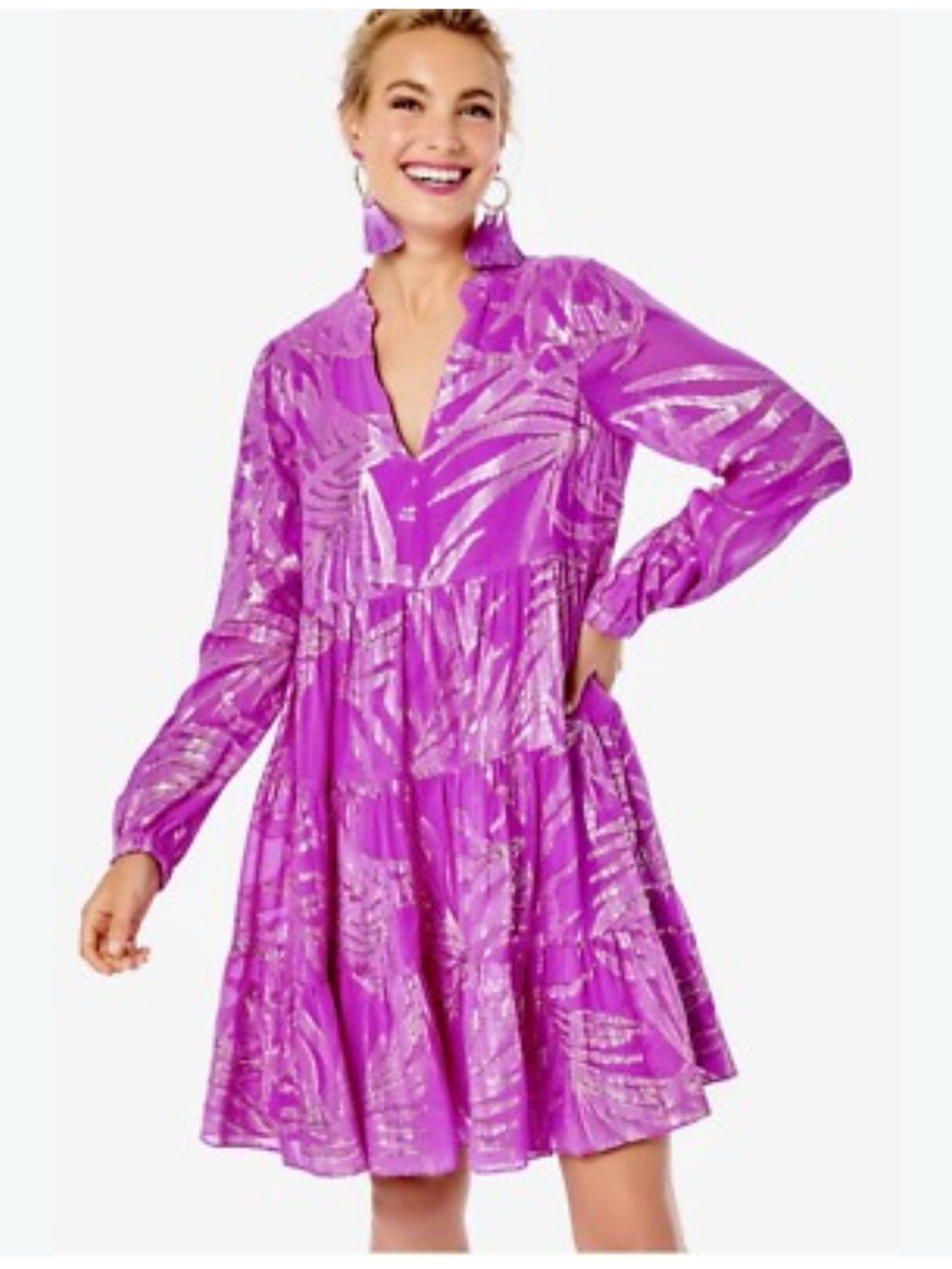 Lilly Pulitzer Sarita Silk Dress in WILD FUCHSIA PALM LEAF SILK CLIP Size 4